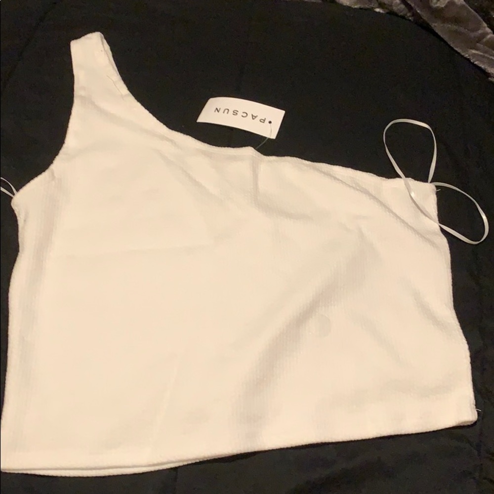 Pacsun one shoulder white crop top